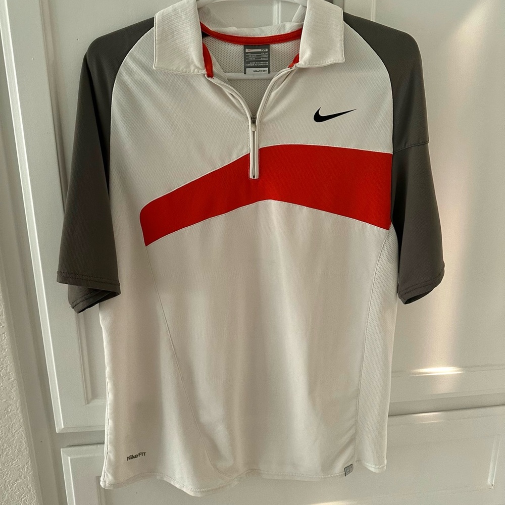 Nike Men's White and Orange Polo Shirt